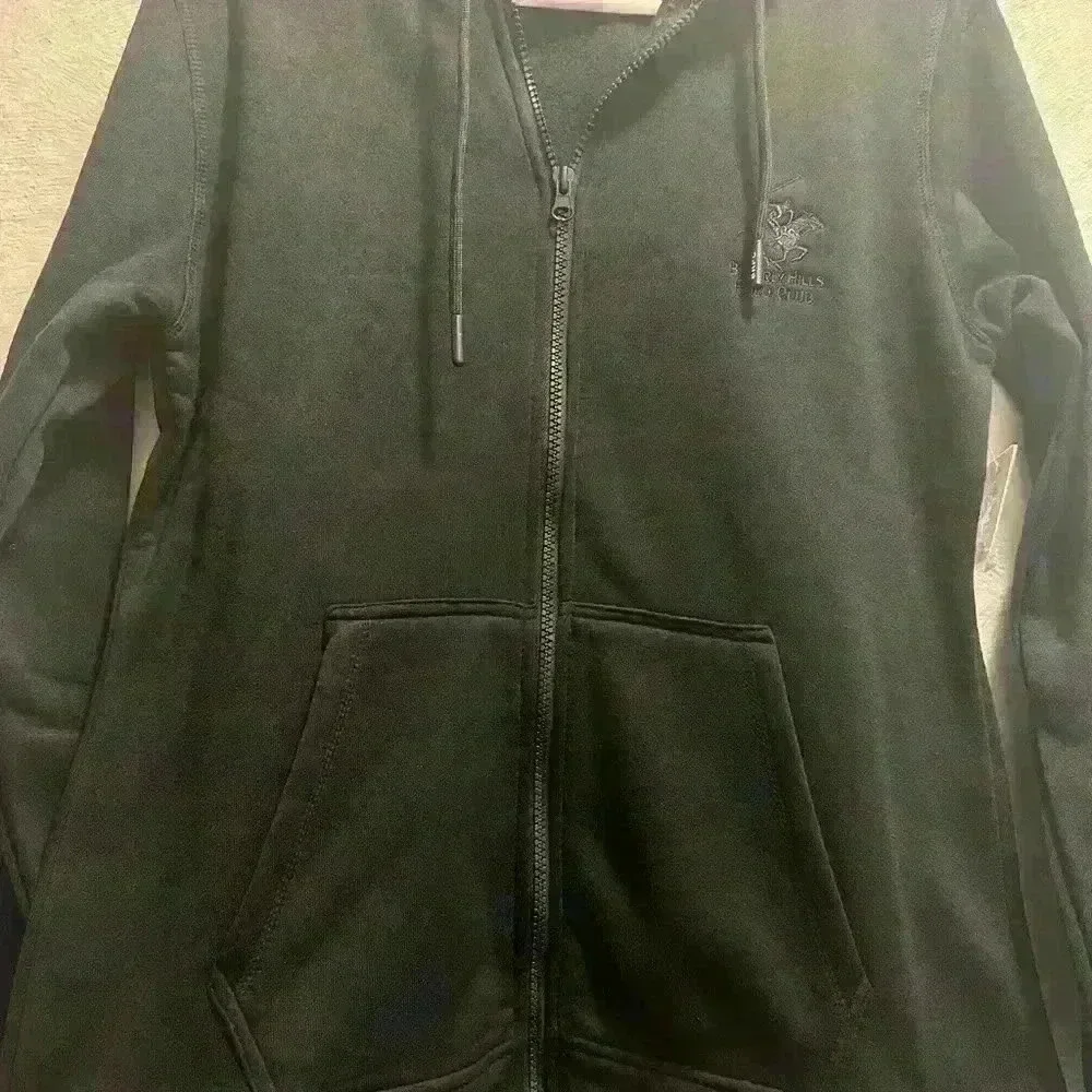 Beverly Hills Women's Long Sleeve Black Hooded Zip Up Sweatshirt Size L